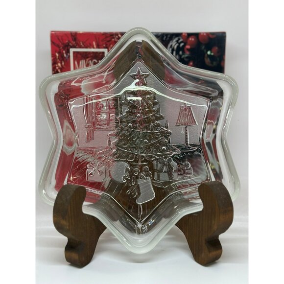 VTG Mikasa Crystal Holiday Classics 9.25” Christmas Star Tree Sweet Dish Frosted - Picture 1 of 6